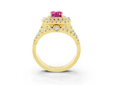 Yellow gold Double Halo Emerald Cut Diamond Split Shank Pave Set Ring_3