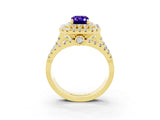 Yellow gold Double Halo Emerald Cut Diamond Split Shank Pave Set Ring_3