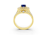 Yellow gold Double Halo Emerald Cut Diamond Split Shank Pave Set Ring_3
