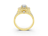 Yellow gold Double Halo Emerald Cut Diamond Split Shank Pave Set Ring_3