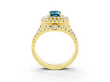 Yellow gold Double Halo Emerald Cut Diamond Split Shank Pave Set Ring_3