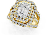 Yellow gold Double Halo Emerald Cut Diamond Split Shank Pave Set Ring_4
