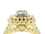 Yellow gold Double Halo Emerald Cut Diamond Split Shank Pave Set Ring_4