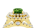 Yellow gold Double Halo Emerald Cut Diamond Split Shank Pave Set Ring_4