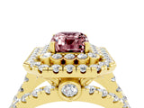 Yellow gold Double Halo Emerald Cut Diamond Split Shank Pave Set Ring_4