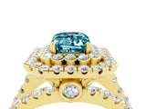 Yellow gold Double Halo Emerald Cut Diamond Split Shank Pave Set Ring_4