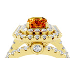 Yellow gold Double Halo Emerald Cut Diamond Split Shank Pave Set Ring_4