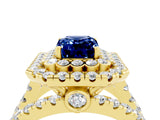 Yellow gold Double Halo Emerald Cut Diamond Split Shank Pave Set Ring_4