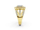 Yellow gold Double Halo Emerald Cut Diamond Split Shank Pave Set Ring_5