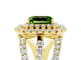 Yellow gold Double Halo Emerald Cut Diamond Split Shank Pave Set Ring_5