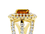Yellow gold Double Halo Emerald Cut Diamond Split Shank Pave Set Ring_5