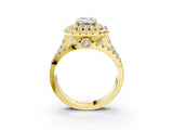 Yellow gold Double Halo Emerald Cut Diamond Split Shank Pave Set Ring_6