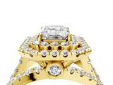 Yellow gold Double Halo Emerald Cut Diamond Split Shank Pave Set Ring_7
