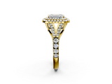 Yellow gold Double Halo Emerald Cut Diamond Split Shank Ring with Four Prong Setting_36