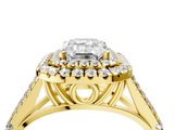 Yellow gold Double Halo Emerald Cut Diamond Split Shank Ring with Four Prong Setting_38