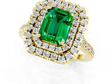 Yellow gold Double Halo Emerald Cut Emerald Pavé Band with Four-Prong Setting_1