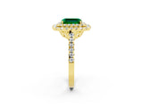 Yellow gold Double Halo Emerald Cut Emerald Pavé Band with Four-Prong Setting_2