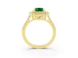 Yellow gold Double Halo Emerald Cut Emerald Pavé Band with Four-Prong Setting_3