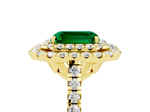 Yellow gold Double Halo Emerald Cut Emerald Pavé Band with Four-Prong Setting_5