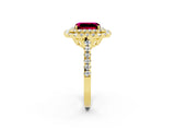 Yellow gold Double Halo Emerald Cut Garnet Pavé Band with Four-Prong Setting_2