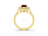 Yellow gold Double Halo Emerald Cut Garnet Pavé Band with Four-Prong Setting_3
