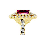 Yellow gold Double Halo Emerald Cut Garnet Pavé Band with Four-Prong Setting_5