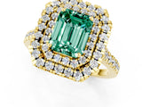 Yellow gold Double Halo Emerald Cut Green Sapphire Pavé Band with Four-Prong Setting_1