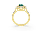 Yellow gold Double Halo Emerald Cut Green Sapphire Pavé Band with Four-Prong Setting_3