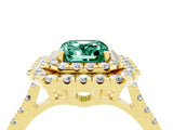Yellow gold Double Halo Emerald Cut Green Sapphire Pavé Band with Four-Prong Setting_4