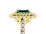Yellow gold Double Halo Emerald Cut Green Sapphire Pavé Band with Four-Prong Setting_5