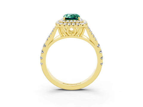 Yellow gold Double Halo Emerald Cut Green Sapphire Split Shank Engagement Ring with Four-Prong Setting_3