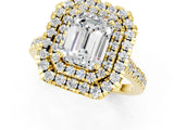 Yellow gold Double Halo Emerald Cut Moissanite Pavé Band with Four-Prong Setting_1