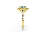 Yellow gold Double Halo Emerald Cut Moissanite Pavé Band with Four-Prong Setting_2
