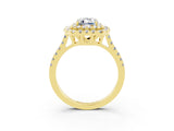 Yellow gold Double Halo Emerald Cut Moissanite Pavé Band with Four-Prong Setting_3