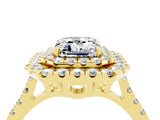 Yellow gold Double Halo Emerald Cut Moissanite Pavé Band with Four-Prong Setting_4
