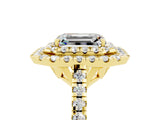 Yellow gold Double Halo Emerald Cut Moissanite Pavé Band with Four-Prong Setting_5