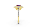Yellow gold Double Halo Emerald Cut Morganite Pavé Band with Four-Prong Setting_2