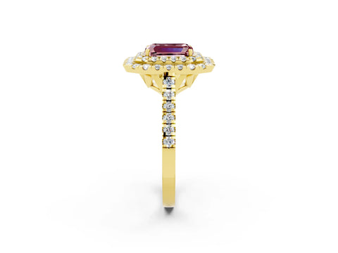 Yellow gold Double Halo Emerald Cut Morganite Pavé Band with Four-Prong Setting_2