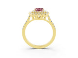 Yellow gold Double Halo Emerald Cut Morganite Pavé Band with Four-Prong Setting_3