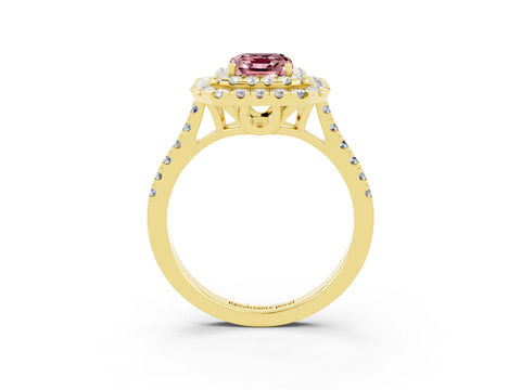 Yellow gold Double Halo Emerald Cut Morganite Pavé Band with Four-Prong Setting_3