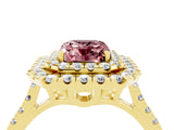 Yellow gold Double Halo Emerald Cut Morganite Pavé Band with Four-Prong Setting_4