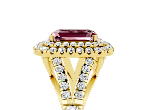 Yellow gold Double Halo Emerald Cut Morganite Split Shank Engagement Ring with Four-Prong Setting_5