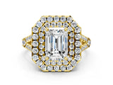 Yellow gold Double Halo Emerald Cut Pave Split Shank Prong Set Ring_15