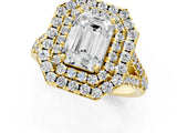 Yellow gold Double Halo Emerald Cut Pave Split Shank Prong Set Ring_16