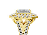 Yellow gold Double Halo Emerald Cut Pave Split Shank Prong Set Ring_20