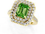Yellow gold Double Halo Emerald Cut Peridot Pavé Band with Four-Prong Setting_1