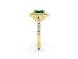 Yellow gold Double Halo Emerald Cut Peridot Pavé Band with Four-Prong Setting_2