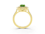 Yellow gold Double Halo Emerald Cut Peridot Pavé Band with Four-Prong Setting_3
