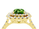 Yellow gold Double Halo Emerald Cut Peridot Pavé Band with Four-Prong Setting_4