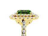 Yellow gold Double Halo Emerald Cut Peridot Pavé Band with Four-Prong Setting_5